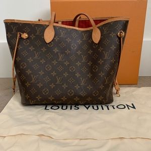 Authentic Louis Vuitton Neverfull MM with Red Interior